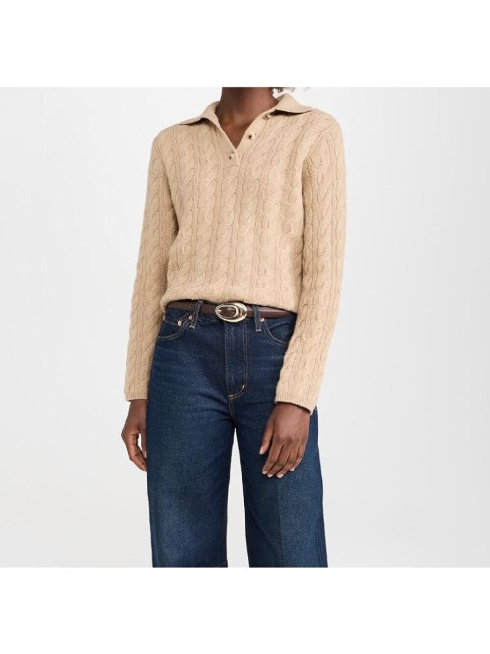 Vince Cable Knit Polo Wool Cashmere Sweater S Cashew Minimalist Quiet Luxury